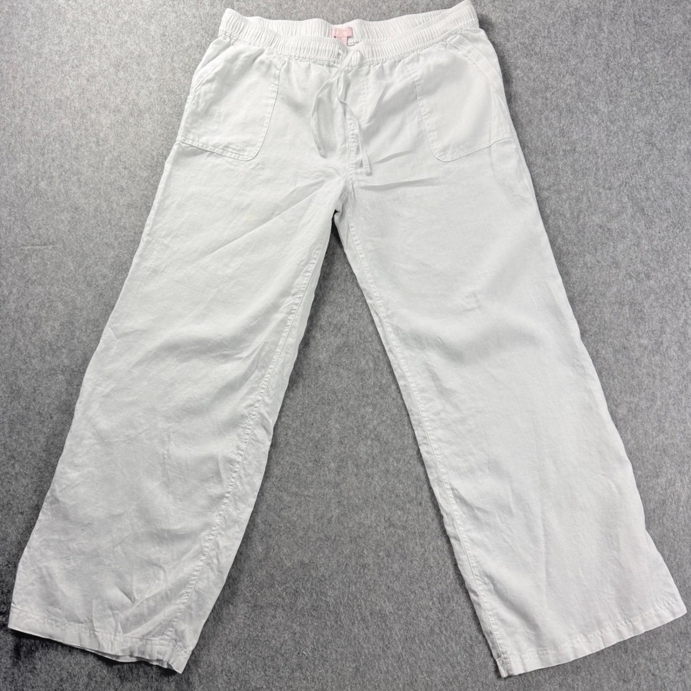 St. Tropez Womens Pants XL White‎ Linen Blend Wide Leg Drawstring Casual Beach
